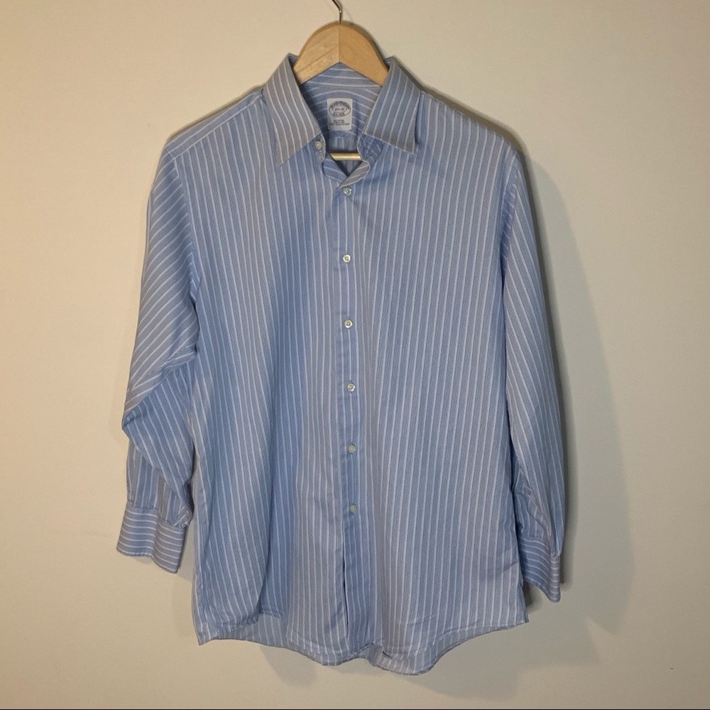 Brooks Brothers Pin Stripe Blue Button Down Shirt Mens Size 15 1/2 32